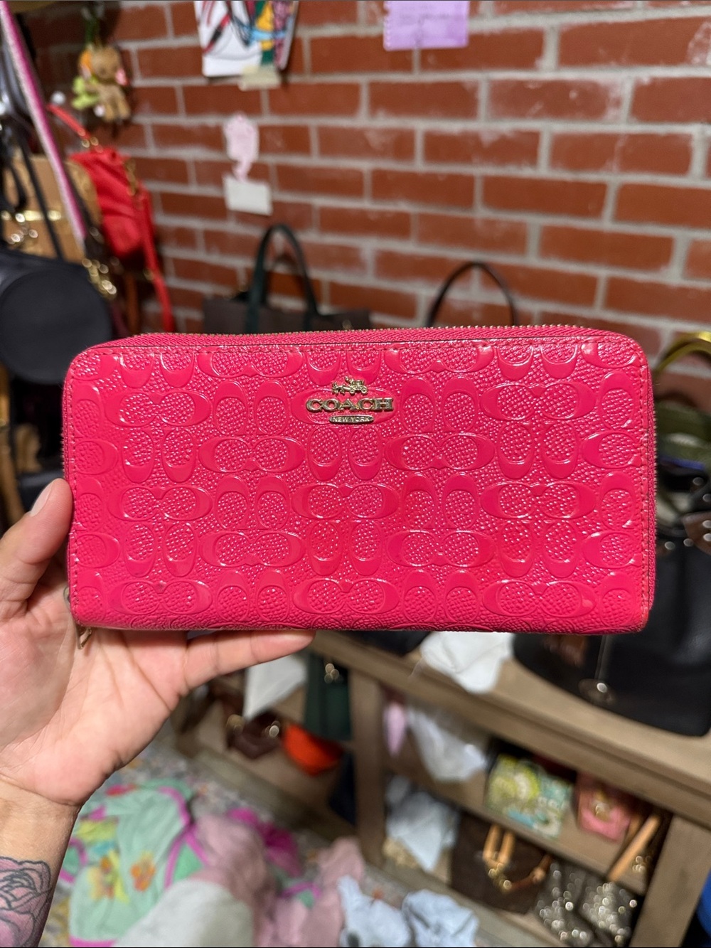 Coach Hot Pink Embossed Zip Wallet